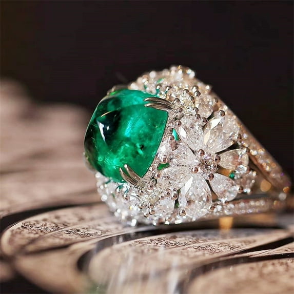 Xinyolin Inlaid Green Square Rhinestone Women's Ring - Anniversary Gift