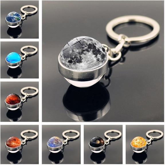 Xinyolin Key Chain Decorative Double Side Glass Ball Solar System Planet Nebula Keychain Pendant Birthday Gift for Mobile Phone