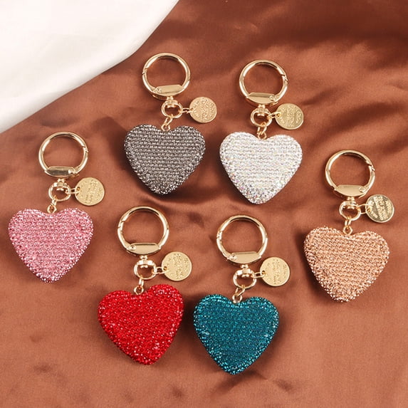 Xinyolin Key Chain Shiny Full Rhinestone Sparkling Multi-purpose Reusable Gift Accessories Metal Heart Shaped Car Keychain Handbag Pendant Keyring for Wallet