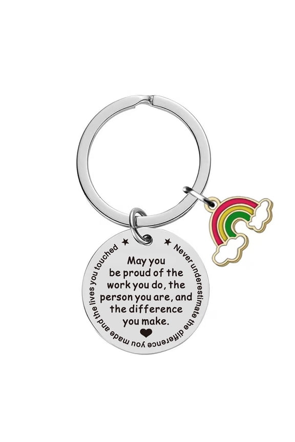 Keychain Rainbow Pendant Best Wishes Print Round Shape Stainless Lightweight Store Keys Inspiring Exquisite Smooth Key Ring Teacher Gift
