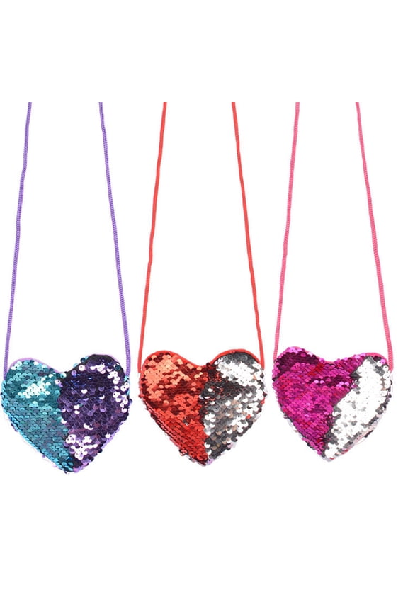 Kids Girl Dual Color Sequins Heart Shape Shoulder Bag Coin Purse Small Handbag
