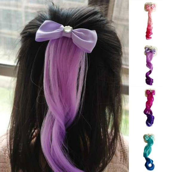 Xinyolin Kids Girls Rhinestone Inlaid Bow Gradient Color Wig Hair Extension Hairpiece