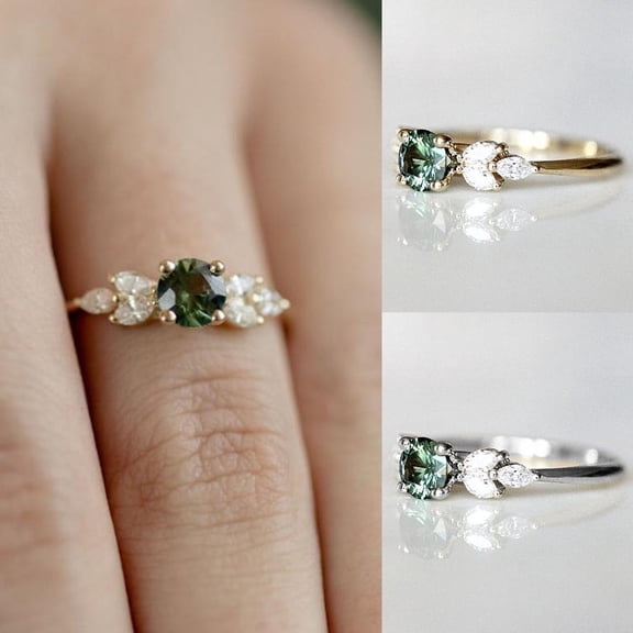 Xinyolin Lady Finger Ring Exquisite Rhinestone - Green Cubic Zircon Female Ring for Wedding