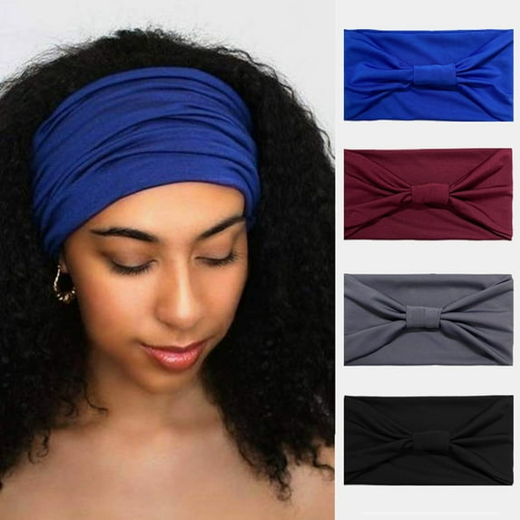 Xinyolin Lady Headband Solid Color Wide High Elasticity Sweat Absorption Head Wrap for Sports