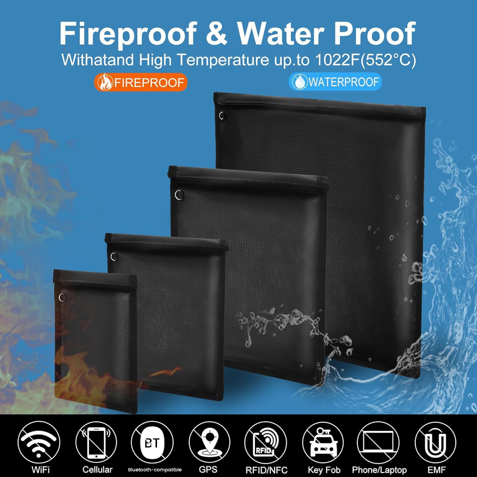 Xinyolin Large Faraday Bags: 4Pcs Proof Faraday Cages for Laptops Tablets Phones Car Keys Fireproof Waterproof Anti-Tracking RFID Pouch