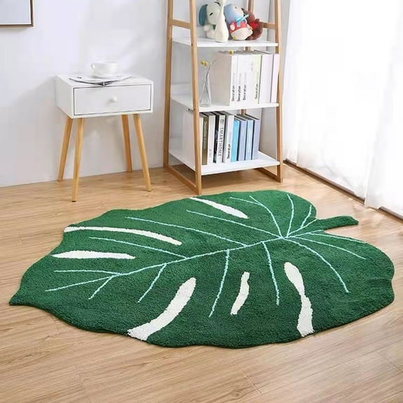 Xinyolin Leaf Green Area Rug Non-Slip Soft Bathroom Mat Microfiber Bath Rug Machine Washable Door Carpet for Living Room Bedroom Study Balcony Entrance Hall