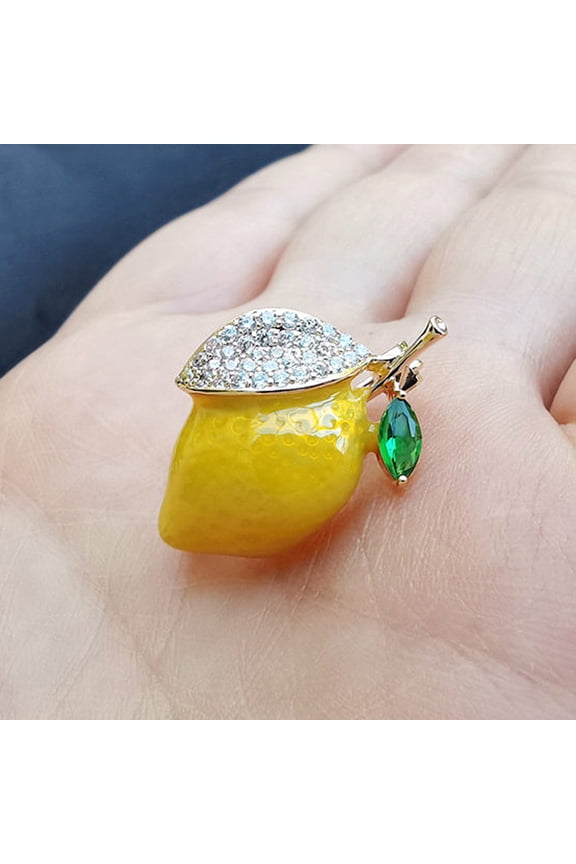 Lemon Rhinestones Brooch - Yellow Bright Luster Dripping Oil Decor