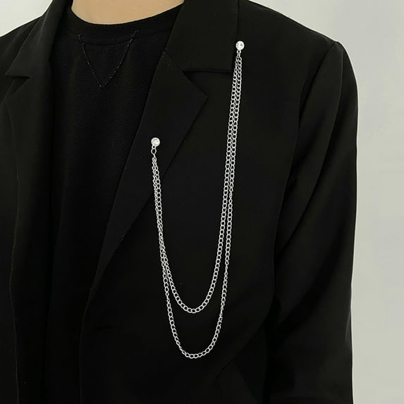 Xinyolin Men Brooch Long Chain High-end Fine Workmanship Hollow Out Rhinestone Decor Match Clothes Luxury Polished Coat Collar Pin Men Clothes Accessories