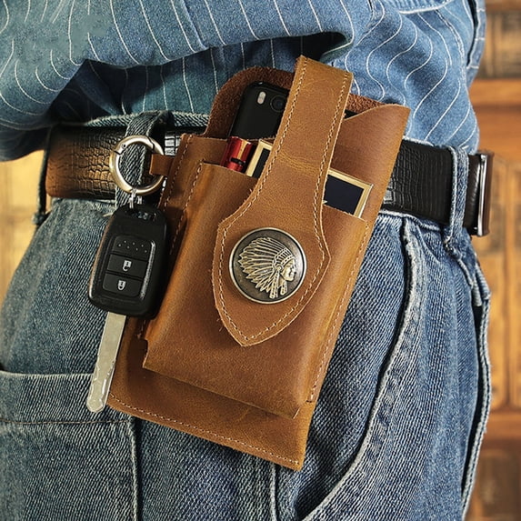 Xinyolin Men Fanny Pack Fashion Appearance Two Compartments Lightweight Faux Leather Shockproof Mobile Phone Bag for Outdoor