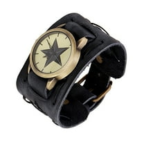 Xinyolin Men Punk Rock Pentagram Print Dial Wide Woven Bracelet Cuff, Analog Wrist Watch