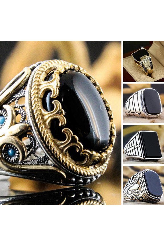 Men Ring Ancient Pattern Vintage Metal Carving Party Trendy Punk Zircon Ring Wedding Jewelry