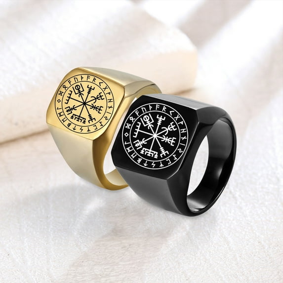 Xinyolin Men's Titanium Steel Punk Square Finger Ring - Rune Carving Birthday Gift