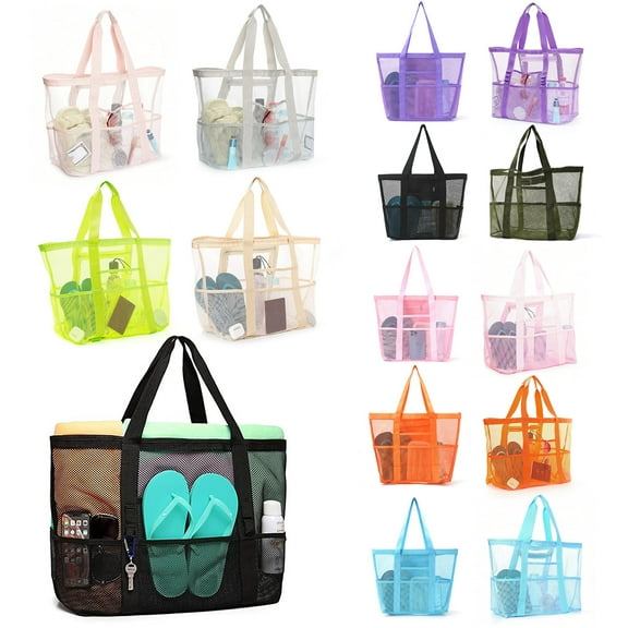 Xinyolin Mesh Beach Bag with Zipper Large Capacity Beach Tote Foldable Design Waterproof Sand-proof Pool Bag with Pockets
