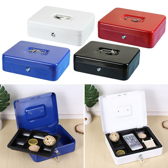 Xinyolin Metal Money Box with Lock And 2 Keys Fireproof Cash Safe Box Anti-theft Shockproof Secure Multi Compartments Storage Valueable Things Deposit Tin