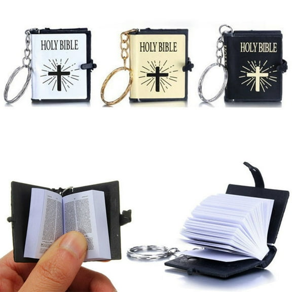 Xinyolin Mini Religious Christian Holy Bible Book Pendant, Keychain Keyring Holder