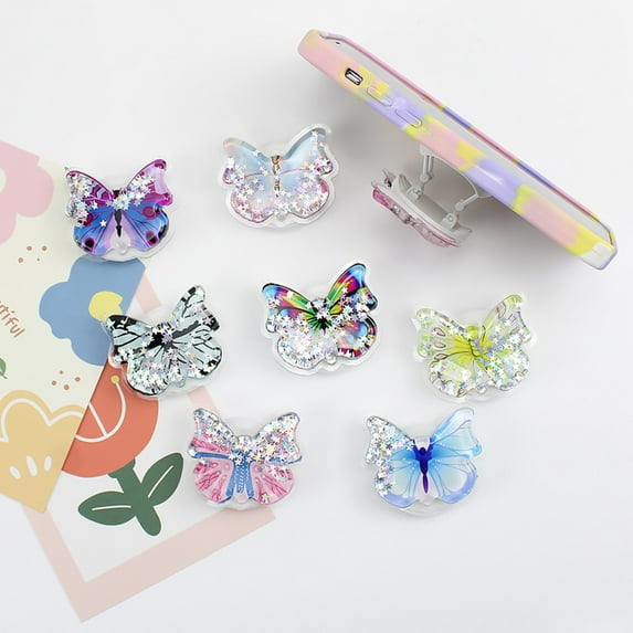 Xinyolin Mobile Phone Finger Holder Anti-fall Foldable Portable Butterfly Quicksand Phone Expanding Stand Grip Tok for Watching TV