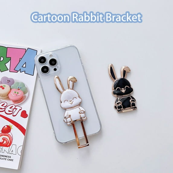 Xinyolin Mobile Phone Stand Hare Trolley Cartoon Self-adhesive Strong Carrying Capacity Electroplated Adorable Finger Ring Mobile Phone Holder Mobile Phone Accessories