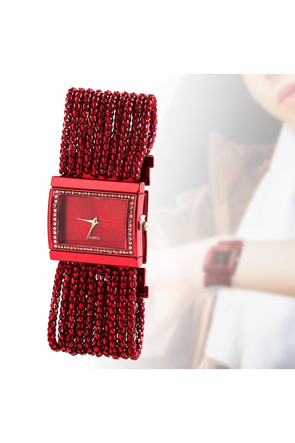 Multi-Layer Bead Chain Rhinestone Inlaid Alloy Women's Quartz Bracelet Watch Gift