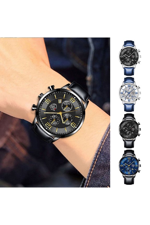 Quartz Watch Round Dial Quartz Movement Pointer Faux Leather Strap Safety Buckle Decorate Accurate Calendar Date Luminous Male Casual Watch Jewelry Accessory