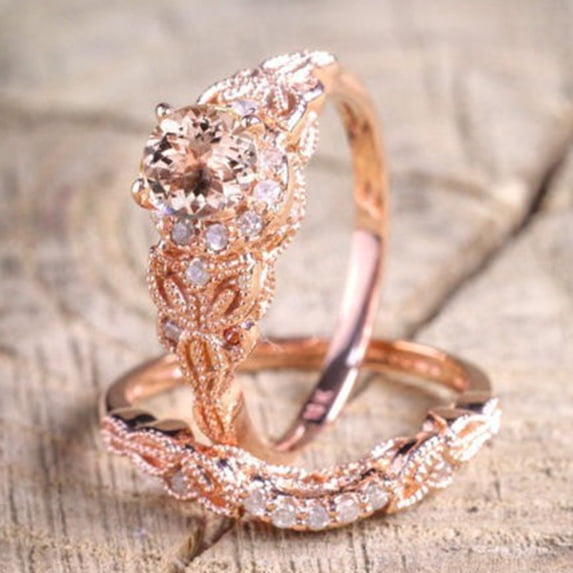 Xinyolin Rhinestone Inlaid Vintage Women's Circlet - Round Proposal Ring Set