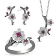 thumbnail image 1 of Xinyolin Rhinestone Plum Blossom Flower Women Necklace Ear Stud Earrings Finger Ring, 1 of 7