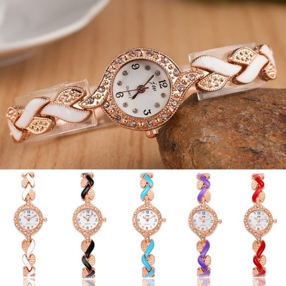 Xinyolin Rhinestone Round Dial Leaf Linked Thin Strap Watch, Fashion Women's Quartz Wrist Watch