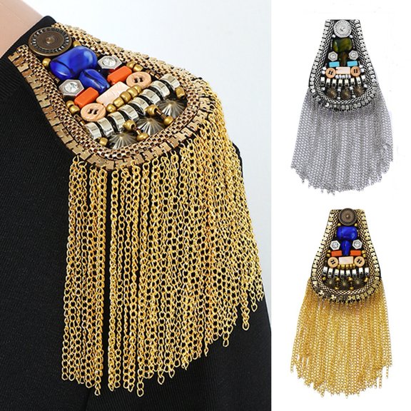 Xinyolin Shoulder Epaulet Buttons Rivet Chain Tassels Handmade DIY Clothes Decor Men Women Shoulder Board Badge Brooch Business Suit Accessories