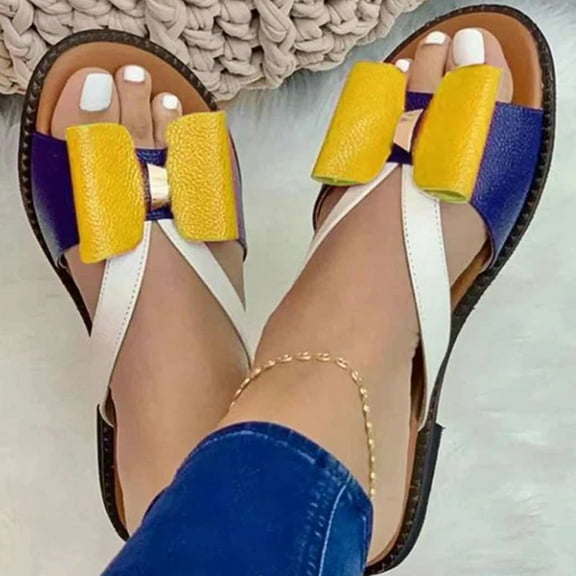 Xinyolin Slip-on Soft Sole Women Slippers Rubber Open Toe Bowknot Flat Sandals Walking Shoes