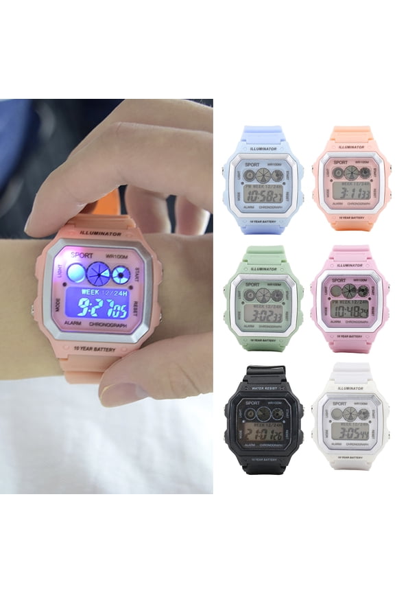 Student Watch Alarm Clock Square Dial LED Display Adjustable Precise Time Sport Student Wrist Watch Daily Accessory