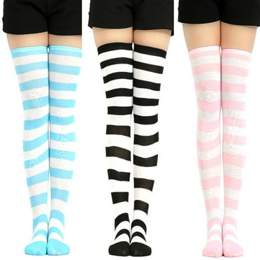 Xinyolin Sweet Women Stripe Thigh High Over The Knee Stockings Stretch Long Cosplay Socks