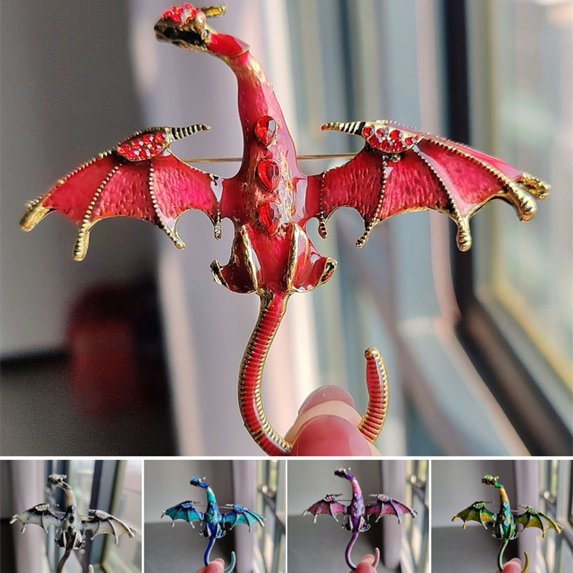 Xinyolin Vintage Enamel Dragon Shape Brooch Shining Rhinestones Inlaid Flying Dragon Pin Unisex Lapel Badge Clothing Decoration