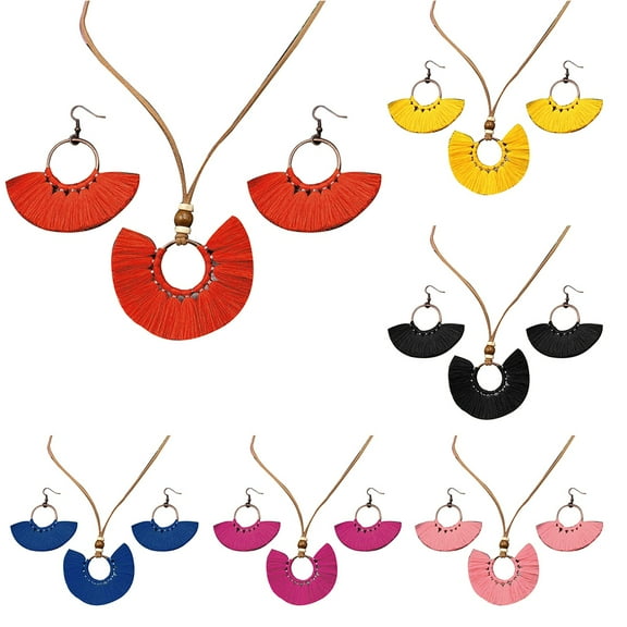 Xinyolin Vintage Fan Shape Tassel Circle Pendant Necklace, Hook Earrings Women's Jewelry Set