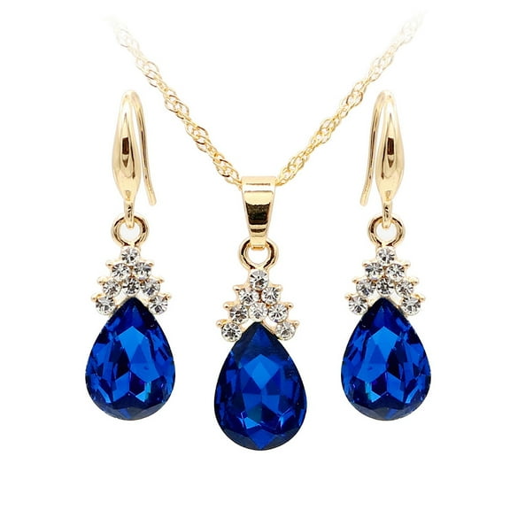 Xinyolin Vintage Teardrop Rhinestone Women Jewelry Set Necklace, Hook Earrings Pendants