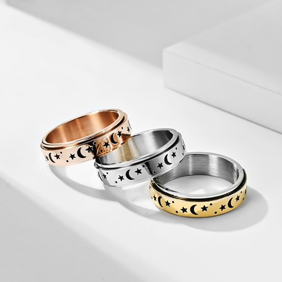 Xinyolin Wedding Ring Star Moon Rotatable Unisex Round Match - Finger Ring for Dating