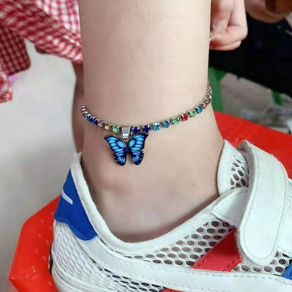 Xinyolin Women Anklet Butterflies Rhinestones Jewelry Shining Adjustable Foot Bracelet Beachwear