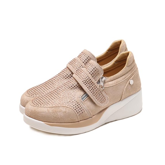 Xinyolin Women Autumn Casual Breathable Anti Skid Rhinestone Wedge Walking Sneakers Shoes