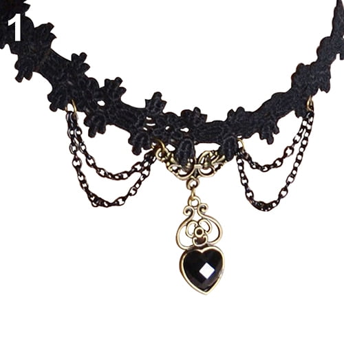 Xinyolin Women Black Lace Collar Choker Heart Shape Chain Dangle Pendant, Necklace/Bracelet