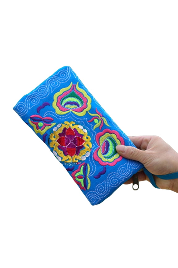 Women Ethnic Handmade Embroidered Wristlet Clutch Bag Zipper Purse Long Wallet