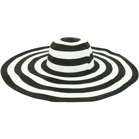 Xinyolin Women Fashion Stripe Wide Brim Floppy Straw Hat Foldable Summer Beach Sun Cap