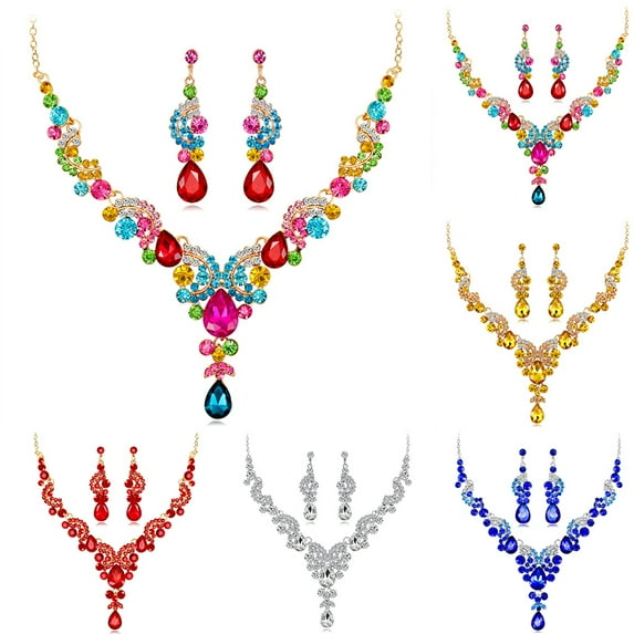 Xinyolin Women Jewelry Set, Elegant Rhinestone Teardrop Pendant Wedding Necklace Earrings