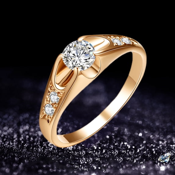 Xinyolin Women Ring Delicate Shiny Copper - Rhinestone Embedded Wedding Ring for Party