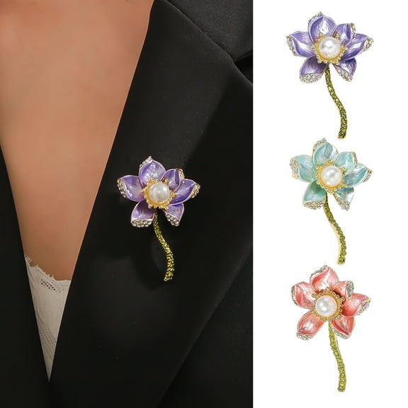 Xinyolin Women's Brooch - Lotus Flower Shape, Enamel Oil Dripping Faux Pearl Decor, Retro Anti-slip Polished, Coat Collar Bag Scarf Hat Decor