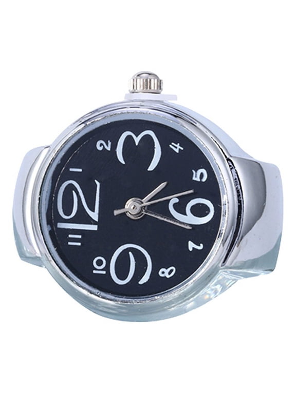 Women's Creative Big Numbers Mini Finger Ring Watch Elastic Band, Quartz Watch
