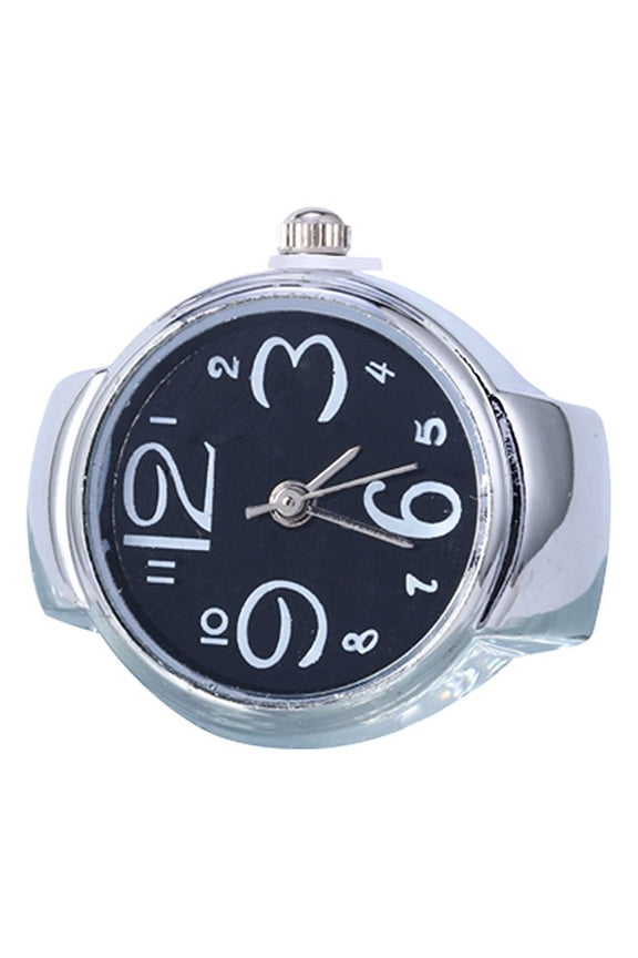 Women's Creative Big Numbers Mini Finger Ring Watch Elastic Band, Quartz Watch