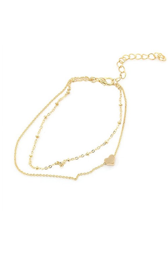 Women's Sexy Golden Tone Love Heart Ankle Bracelet Double Layer, Chain Foot Anklet