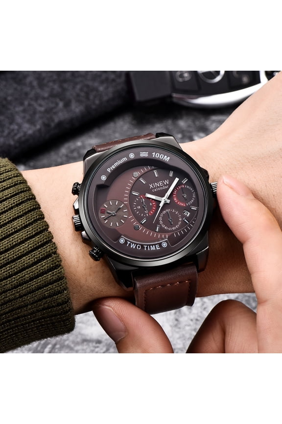 XINEW Sports Men Calendar Sub-dials Watch, Faux Leather Band Quartz Wrist Watch