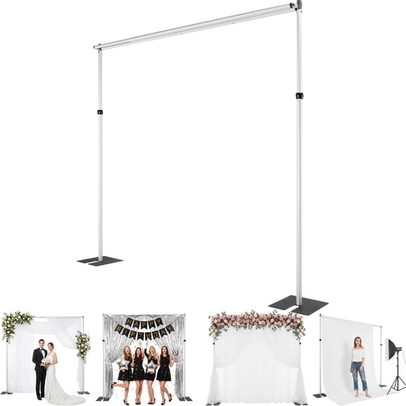 Xinyuert Backdrop Stand 10x10ft Heavy Duty Adjustable Foldable Photo Booth Frame with Metal Flat Base for Parties Wedding Party Photography Birthday Festival Decorations (Double Bar)