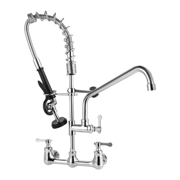 Xioeram Commercial Kitchen Faucet Wall Mount with Pre-Rinse Sprayer - Industrial Restaurant 25" Height 8'' Center Compartment Sink Faucet with Add-on Swing Faucet Chrome