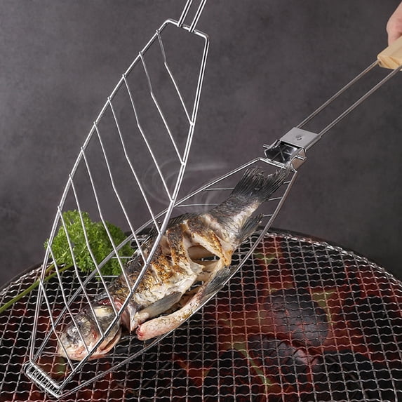 Xioeram Fish Grill Basket, Stainless Steel Grill Baskets for Fish with Detachable Handle , Stainless Steel BBQ Grill Basket, Portable Barbeque Grill Accessories for Fish, Meat, Vegetables - BBQ Tool