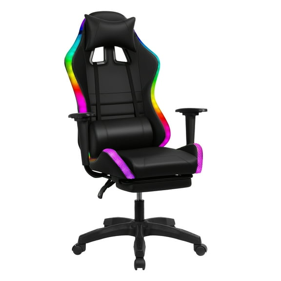 Xioeram Gaming Chair with Footrest, Ergonomic Computer Game Desk, Reclining Gamer Chair Seat Height Adjustment, Swivel Rocker with Headrest and Lumbar (Red)
